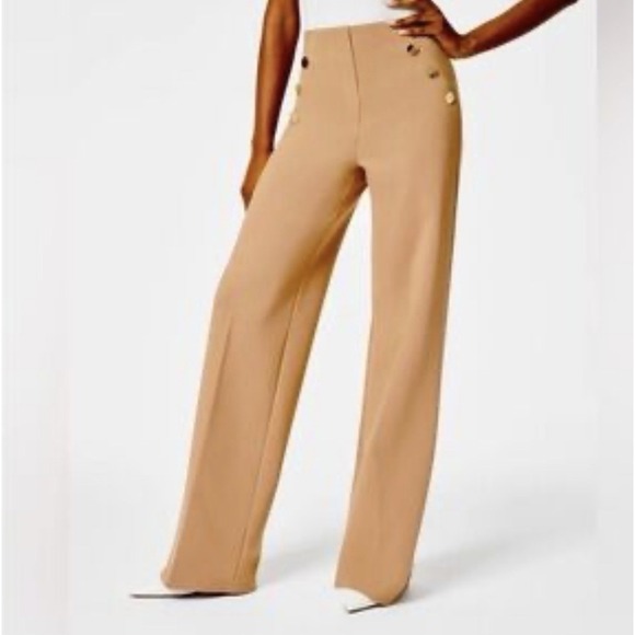 Chico's Pants - Chicos So Slimming Flare Pants Size 6 (0.5 ) Camel Tan Sailor Buttons Stretch